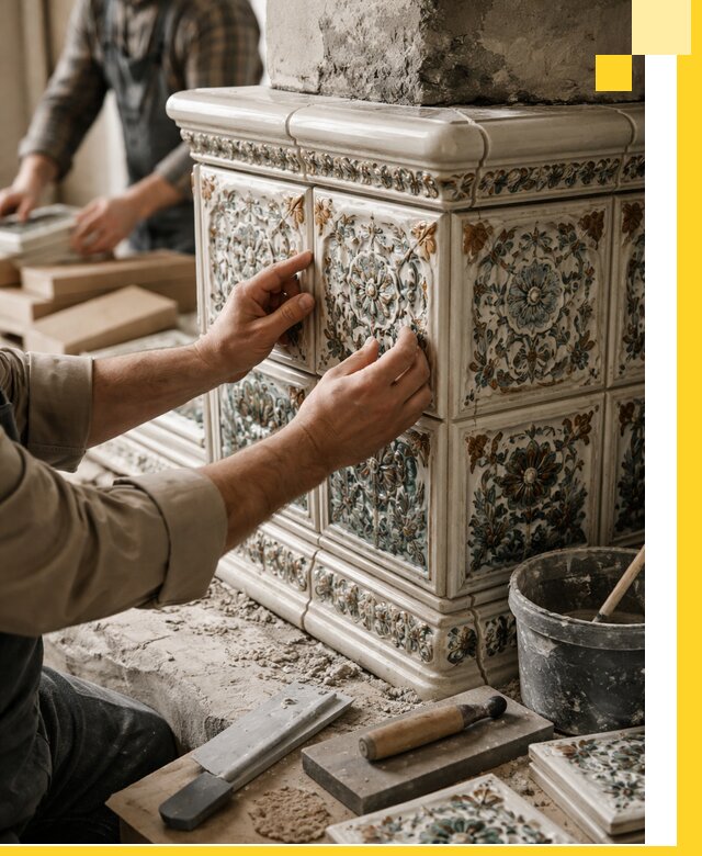 Изразцовые камины под ключ в Киселёвске: проект и монтаж