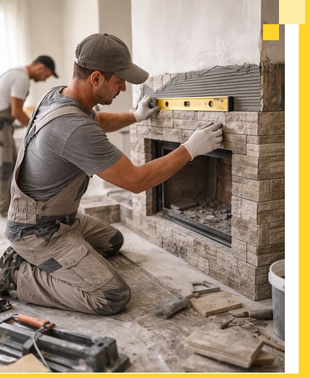 Облицовка каминов в Киселёвске, монтаж и отделка натуральным камнем