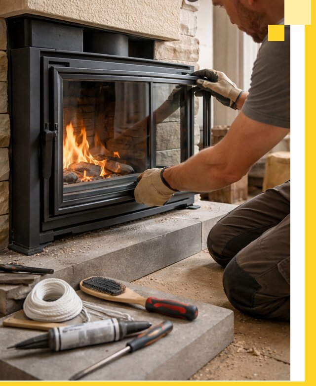 Производство, монтаж и доставка каминов со стеклом в Киселёвске