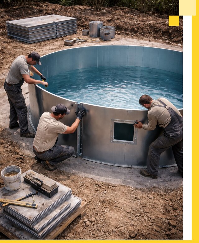 Круглые бассейны под ключ в Киселёвске проектирование и монтаж