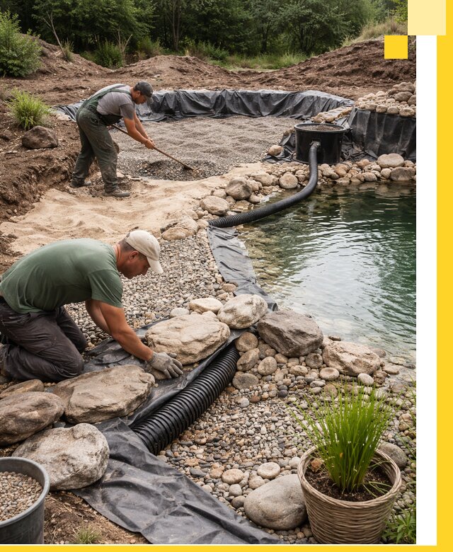 Строительство природных бассейнов и озер в Киселёвске под ключ