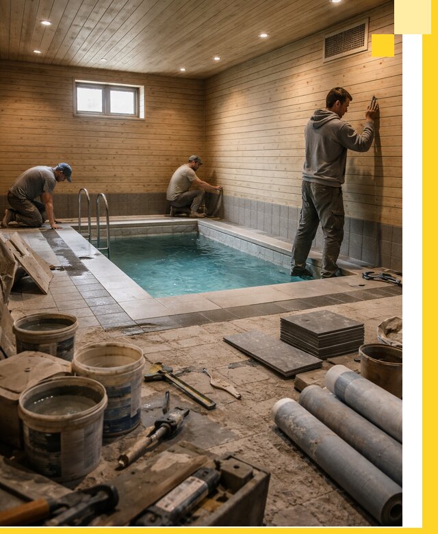 Строительство бани с бассейном и сауной под ключ в Киселёвске