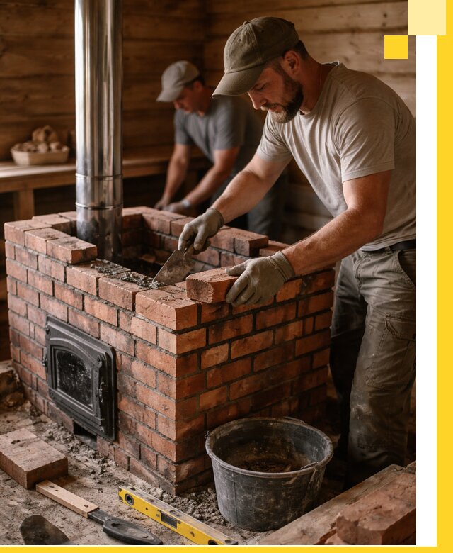 Кирпичные печи для бани под ключ в Киселёвске, проект и монтаж