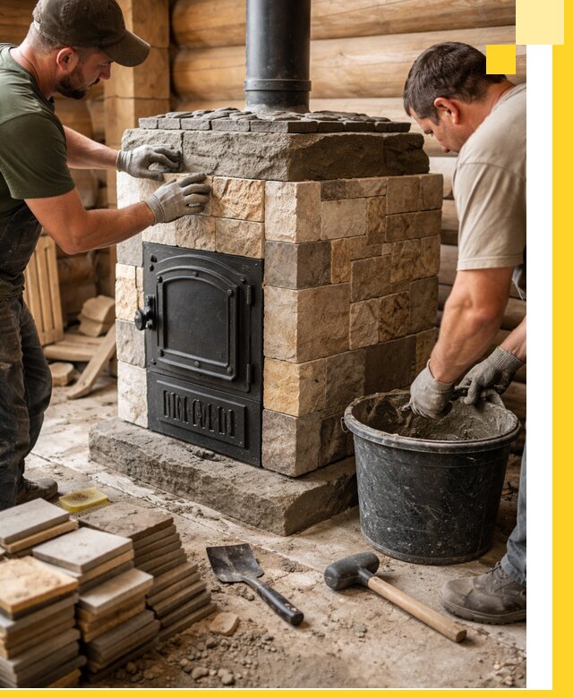 Облицовка банной печи под ключ в Киселёвске: камень и плитка