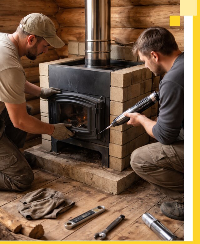 Монтаж и установка печи в бане под ключ с гарантией в Киселёвске