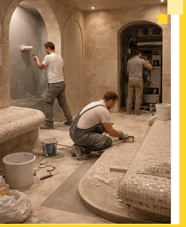 Строительство бани с хамамом и бассейном под ключ в Киселёвске