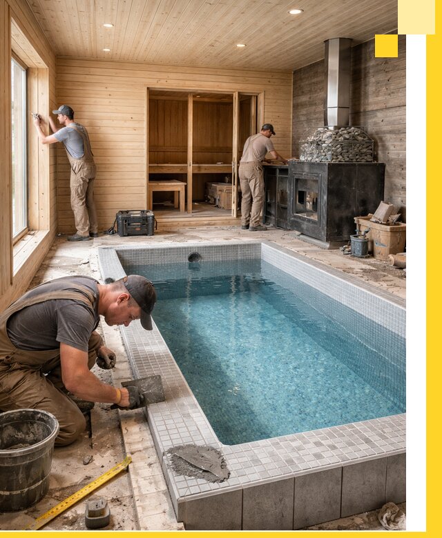 Проект бани с бассейном и сауной в Киселёвске под ключ