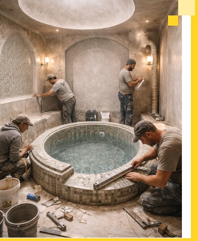 Профессиональное строительство хамама с бассейном в Киселёвске под ключ