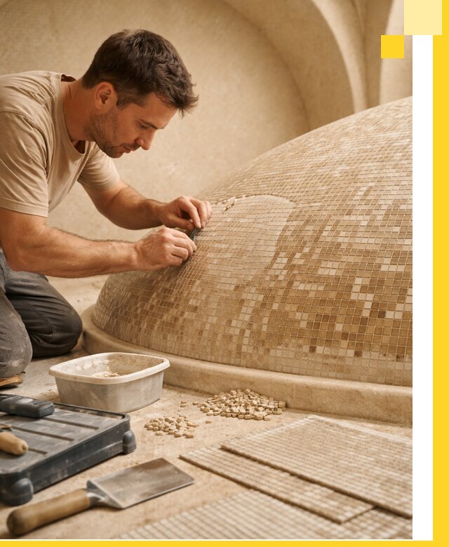 Профессиональная укладка мозаики для хамама под ключ в Киселёвске